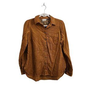 Anthropologie Womens Corduroy Top 4 Mustard Yellow Button-Up Shirt Long Sleeve